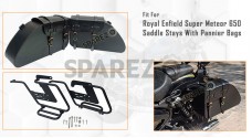 Fit For Royal Enfield Super Meteor 650 Leather Pannier Bags with Saddle Stays - SPAREZO Fit For Royal Enfield Super Meteor 650 Leather Pannier Bags with Saddle Stays - SPAREZO